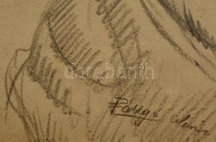 Pállya jelzéssel: Női porté. Ceruza, papír, 42×30 cm