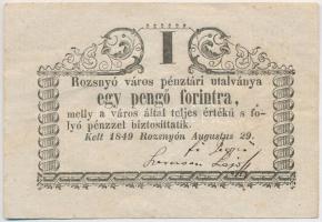 Rozsnyó 1849. 1Ft "Rozsnyó város pénztári utalványa" T:III szép papír Adamo ROZ-2.2