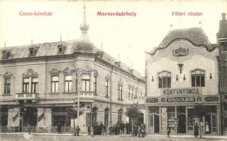 Marosvásárhely, Targu Mures; Fő tér részlet, Corso kávéház, Kovács József, Solymosi S. és Fuhrmann M. üzlete, Hirsch Mór könyvnyomdája / square, shops, printing shop (EK)