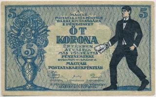 1919. 5K "MÁS TÖRVÉNYES..." előlapján gúnyrajz "krupié" T:III kis szakadások