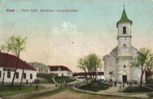 Ebed, Obid; Római katolikus templom, népiskola, utca, Fogyasztási Szövetkezet kiadása / church, school, street (EB)