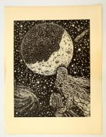 Jelzés nélkül: Csillagok közt. Fametszet, papír, 32×26 cm