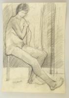 Czóbel jelzéssel: Ülő model. Ceruza, papír, 42×30 cm