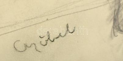 Czóbel jelzéssel: Ülő model. Ceruza, papír, 42×30 cm