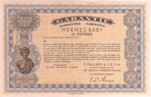 cca 1930-1940 Hermes baby svájci írógép garancialevél / Hermes baby Swiss typewriter guarantee paper