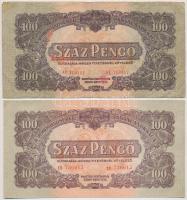 1944. 100P (2x) piros festék elszíneződésekkel T:I-,III