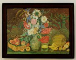 Iványi jelzéssel: Asztali csendélet. Vegyes technika, papír, üvegezett keretben, 26×38 cm