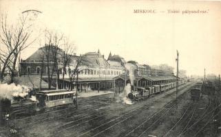 Miskolc, Tiszai pályaudvar, vasútállomás, gőzmozdonyok, vagonok, W. L. Bp. 1072., Lang Vilmosné kiadása (EK)