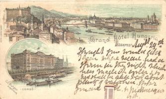 1898 Budapest, korzó, látkép, Grand Hotel Hungária, Czettel és Deutsch floral litho (ragasztónyom / glue mark)