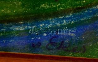 Ékes jelzéssel: Parkban ülők. Vegyes technika, papír, üvegezett keretben, 26×38 cm