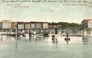 Balatonberény, Nyers-féle csónakda, fürdőzők, Neumark Adolf kiadása (EK)