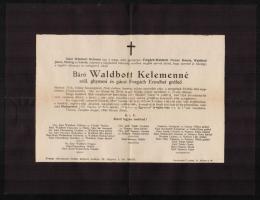 1942 Waldbott Kelemen báró (1882-1945) agrár- és erdészeti politikus felesége, Forgách Erzsébet grófnő (1891-1942) gyászjelentése