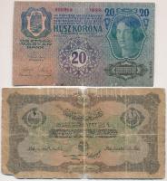 7db-os vegyes magyar és külföldi bankjegy, közte 1913. 20K piros "DEUTSCHÖSTERREICH" felül...