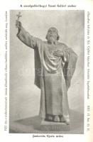 Szent Gellért szobor, Jankovits Gyula műve, a gellérthegyi szobor kicsinyített mása, az Országos Szent Gellért Egyesület reklámlapja, Pápai Ernő kiadása (15 cm x 10 cm) (EK)