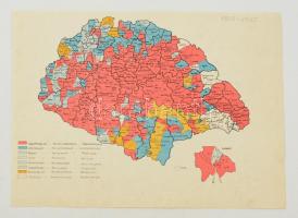 cca 1905-1910 Az országgyűlési választások eredménye vármegyék szerint, lépték nélkül, jelmagyarázattal, 21,5×29,5 cm