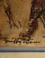 Márffy jelzéssel: Lovak. Vegyes technika, papír, üvegezett keretben, 19×27 cm