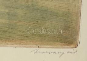 Udvary Pál (1900-1987): Halászok. Színezett rézkarc, papír, jelzett, üvegezett keretben, 30×38 cm