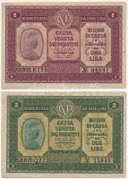 Olaszország / Velence / Osztrák-magyar megszállás 1918. 1L + 2L T:III  Italy / Venice / Austro-Hungarian occupation 1918. 1 Lira + 2 Lire C:F  Krause M4, M5
