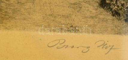 Olvashatatlan jelzéssel: Német utca részlet. Rézkarc, papír, üvegezett keretben, 16×25 cm