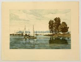 Csurgói Máté Lajos (1931-2001): Balatoni hangulat. Rézkarc, papír, jelzett, 27×41 cm