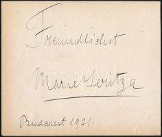 cca 1921 Maria Jeritza (1887-1982) operaénekesnő aláírása, dátumozással, papír, kartonra ragasztva, 17x20 cm./ autograph signature