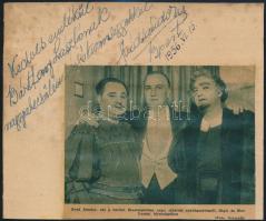 1956 Svéd Sándor(1906-1979) Kossuth-díjas operaénekes ajándékozási sorai és aláírsa, dátumozással, egy kartonlapon, a kartonon újságkívágással, 13x16 cm.