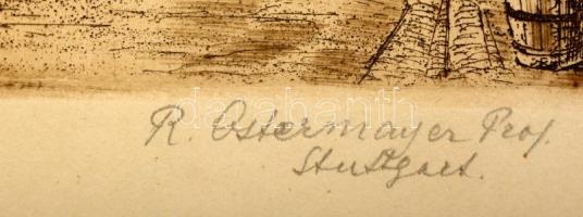 R. Ostermayer Prof (?-?): Meersburg. Rézkarc, papír, jelzett, 22×16 cm