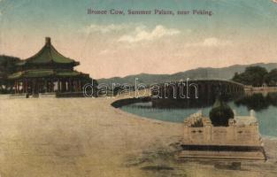 Beijing, Peking; Bronze Cow, Summer Palace, bridge (fa)
