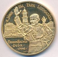 Lebó Ferenc (1960-) 1996. "II. János Pál pápa látogatása - Pannonhalma, Győr" aranyozott emlékérem (42,5mm) T:1 (PP)
