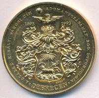 Lebó Ferenc (1960-) 1993. "Debrecen - A szabad királyi  városi cím adományozásának 300. évfordulója / Lipót tallér" aranyozott emlékérem (42,5mm) T:1- kis karc