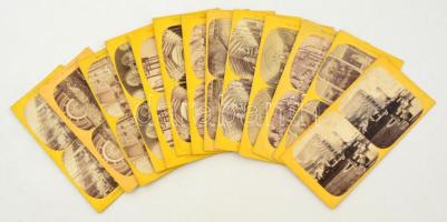 1862 Londoni világkiállítás, 13 db vintage sztereofotó a kristálypalotából, 8,5x17,5 cm