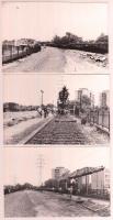 1987 Budapest, az újpesti vasútállomás vágány felszedése, 21 db vintage fénykép, feliratozva, 9x14 cm