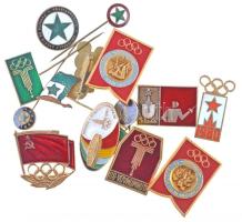 16db-os vegyes eszperantó és Olimpia tematikájú jelvény és kitűző tétel T:2 patina a tűn 16pcs of various Esperanto and Olympic themed badges and pins C:XF patina on the needle