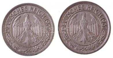 Német 3. Birodalom 1937A 50pf Ni + 1937F 50pf Ni T:1-
German Third Reich 1937A 50 Pfennig Ni + 1937...