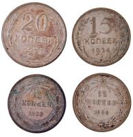 Szocialista Szövetségi Szovjet Köztársaság 1922. 15k Ag + 1923. 15k Ag + Szovjetunió 1924. 15k Ag + 1927. 20k Ag T:2,2- patina Russian Socialist Federated Soviet Republic 1922. 15 Kopeks Ag + 1923. 15 Kopeks Ag + Soviet Union 1924. 15 Kopeks Ag + 1927. 20 Kopeks Ag C:XF,VF patina