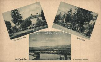 Bustyaháza, Bustino; Erdőigazgatóság, Tarac-patak völgye, utca, Kárpátaljai Hangya szövetkezet kiadása / Forestry Directorate, valley, street (EK)