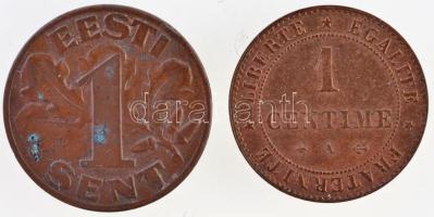 Vegyes: Észtország 1929. 1s Br + Franciaország 1878A 1c Br T:1- Mixed: Estonia 1929. 1 Sent Br + France 1878A 1 Centime Br C:AU