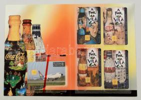 4 db "Coca Cola - A forma világa" telefonkártya, berakóban + 1 db Malév telefonkártya, bontatlan csomagolásban
