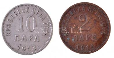 Montenegró 1914. 2p Br + 1913. 10p Ni T:2 Montenegro 1914. 2 Pare Br + 1913. 10 Para Ni C:XF