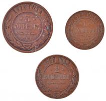 Orosz Birodalom 1869. 2k Cu + 1910. 3k Cu + 1912. 1k Cu T:2,2- ph. Russian Empire 1869. 2 Kopeks Cu + 1910. 3 Kopeks Cu + 1912. 1 Kopek Cu C:XF,VF edge error
