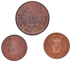 Spanyolország 1906SL-V 1c Cu "XIII. Alfonz" + 1912PC-V 1c Cu "XIII. Alfonz" + 1905SM-V 2c Cu "XIII. Alfonz" T:2 Spain 1906SL-V 1 Centimo Cu "Alfonso XIII" + 1912PC-V 1 Centimo Cu "Alfonso XIII" + 1905SM-V 2 Centimos "Alfonso XIII" C:XF Krause KM#726, KM#731, KM#722