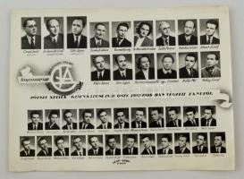 1958 Székesfehérvár, József Attila Gimnázium tanári kara és végzős növendékei, kistabló 38 nevesített portréval, 22x30 cm