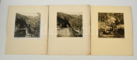1935. október, Thöresz Dezső (1902-1963) Herkulesfürdőn készített 3 db feliratozott, aláírt vintage fotóművészeti alkotása, 17,5x17,5 cm, karton 38x27 cm