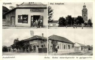 Kaba, postahivatal, Takarékpénztár, gyógyszertár,  Márton Jenő könyvnyomdája és saját kiadású képeslapja