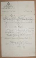 1899 Osztrák díszes oklevél Kadet iskola elvégzéséről (hajtott)