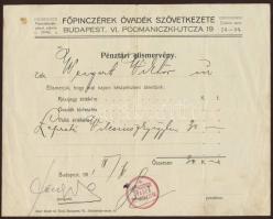 1911 Főpincérek Óvadék Szövetketetének pénztári elismervénye