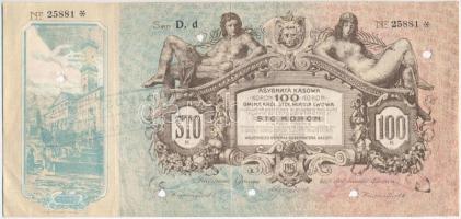 Lengyelország / Galícia / Lwów 1915. 100K lyukasztásokkal érvénytelenítve T:III szép papír Poland / Galicia / Lwów 1915. 100 Koron cancelled with holes C:F nice paper