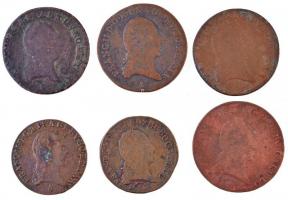 Ausztria 1800A 1/2kr Cu + 1800A 1kr Cu + 1800B 1kr Cu (2x) + 1812S 1/2kr Cu + 1812B 1kr Cu T:2-,3,3-...