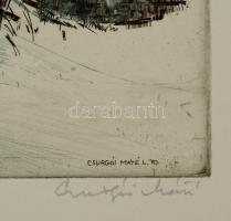 Csurgói Máté Lajos (1931-2001): Téli domboldal. Színezett rézkarc, papír, jelzett, 24×34 cm