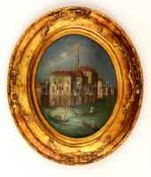 Jelzés nélkül: Velencei gondolák. Olaj, farost, fa keretben, 24x18 cm